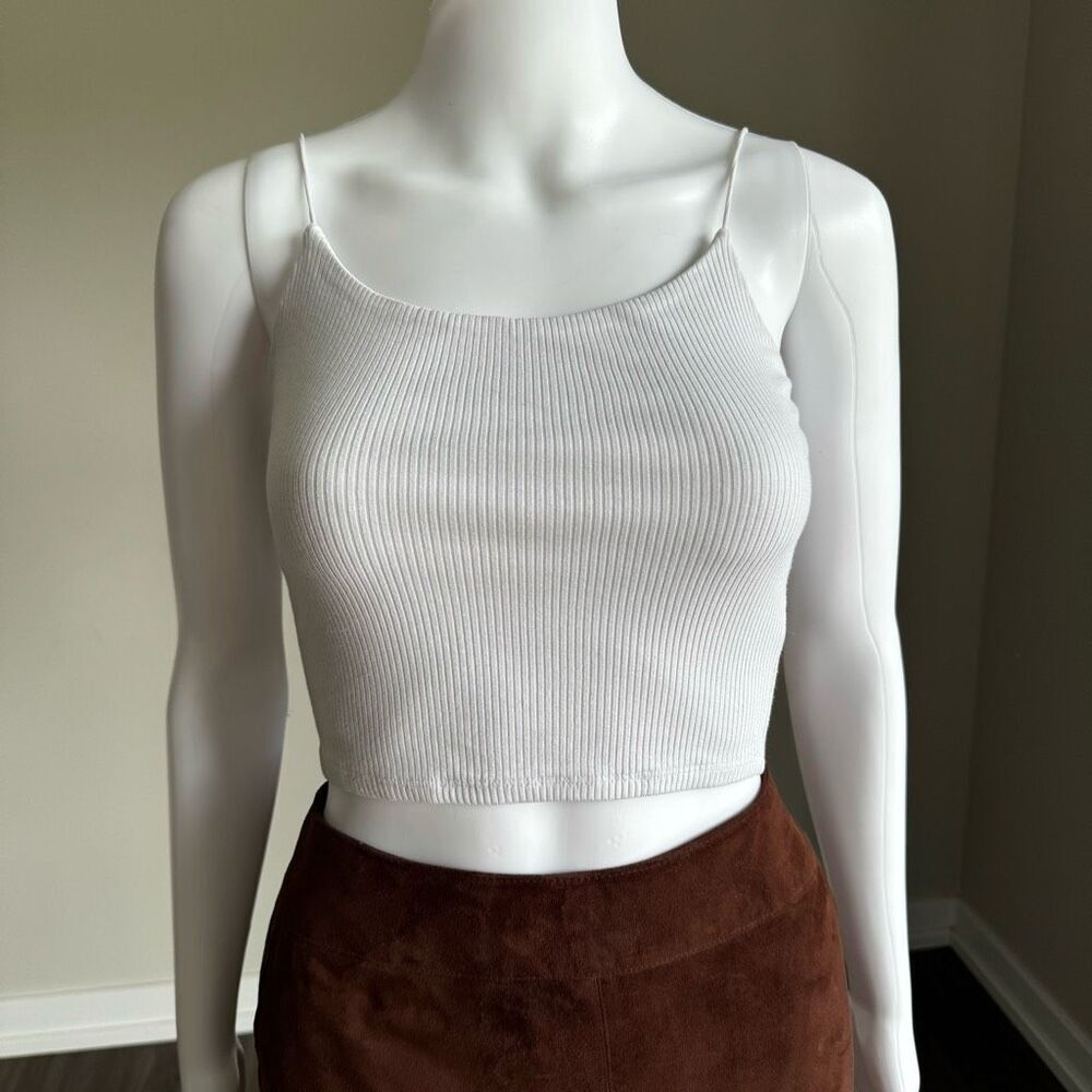Garage White Ribbed Bungee Cropped Cami Size Small